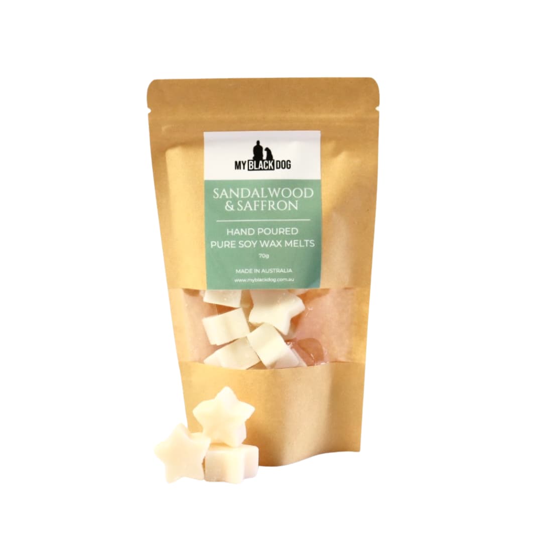 My Black Dog Sandalwood and Saffron scented soy wax melts