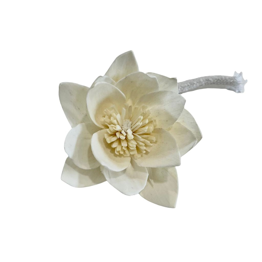 A rice paper water lily sola flower with cotton wick